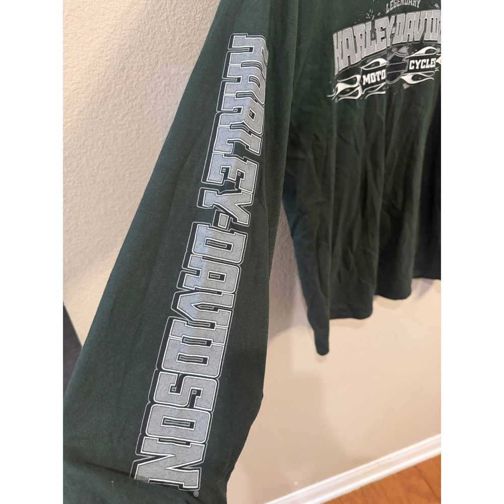 Harley-Davidson Long Sleeve Shirt Mens Large Green Good Panama City Beach FL - Picture 2 of 5